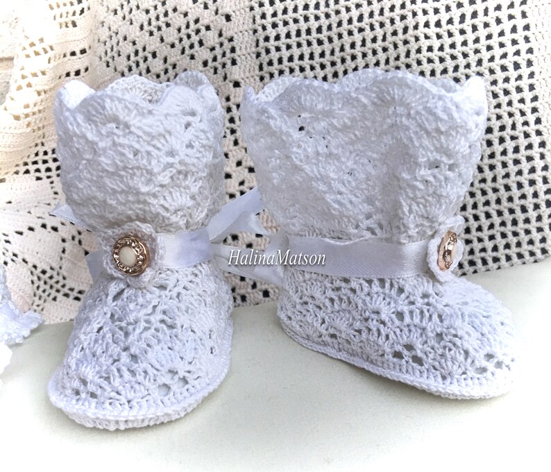 Crochet Booties Baby Andrea Christening Pattern Pattern Etsy