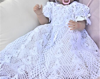 Short Heirloom Christening Gown Pattern, Crochet Baby Blessing Dress, Headband and Booties PDF