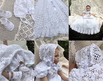 Crochet gown Field of Flowers christening pattern, blessing gown, baptism gown,, baby crochet gown pattern, baby dress thread, baby crochet