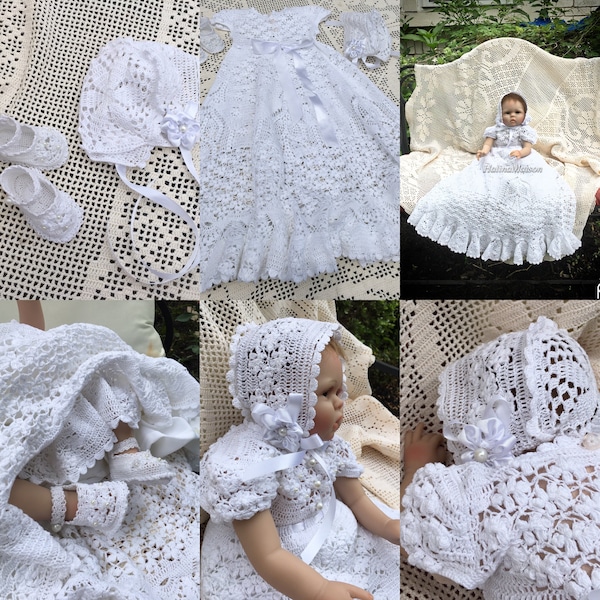 Robe au crochet motif de baptême champ de fleurs, robe de bénédiction, robe de baptême,, modèle de robe de crochet de bébé, fil de robe de bébé, crochet de bébé