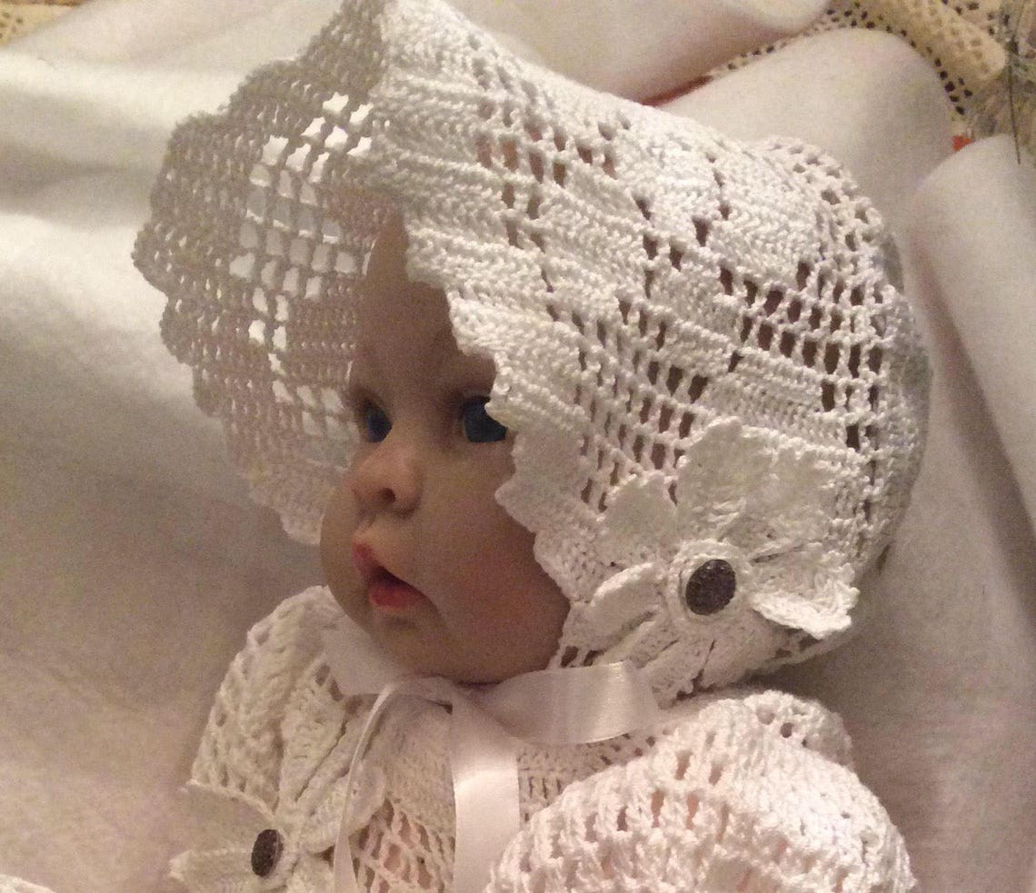 Filet Crochet Flower and Scroll Baby Christening Etsy