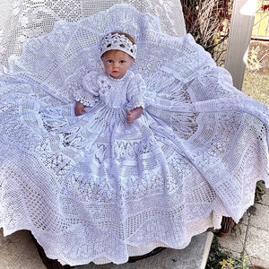 Crochet gown Princess Gracelyn christening pattern, crochet pattern, thread crochet, baptismal gown, baby crochet pattern, christening, baby image 2