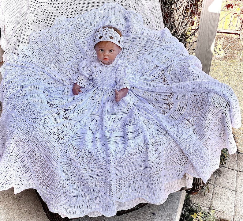 Crochet gown Princess Gracelyn christening pattern, crochet pattern, thread crochet, baptismal gown, baby crochet pattern, christening, baby image 2