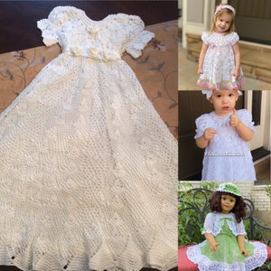 Heirloom collection, long christening gown, short christening dress, 2 summer dresses, crochet patterns, thread crochet, christening crochet