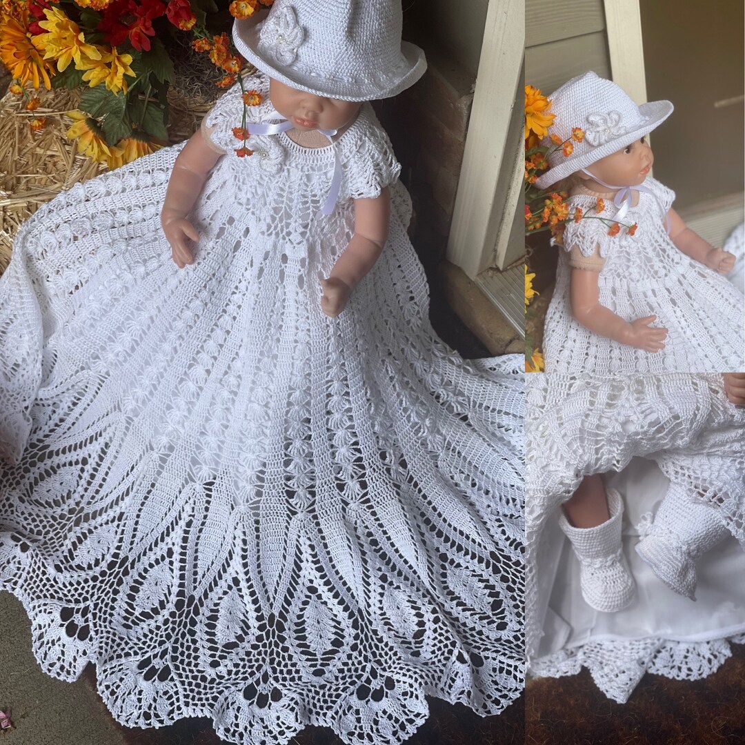 Crochet Gown Baby Victoria, Cowboy Hat, Cowboy Booties, Christening Pattern, Baby Crochet, Thread Crochet Pattern, Pdf Download, Baptism