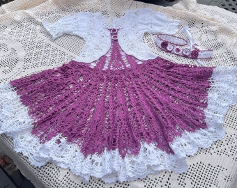 Robe au crochet Iwona modèle d'été pour petite fille, robe de fille de fleur, modèle de robe de fil à manches courtes, enfant en bas âge au crochet, fil à crocheter, fille