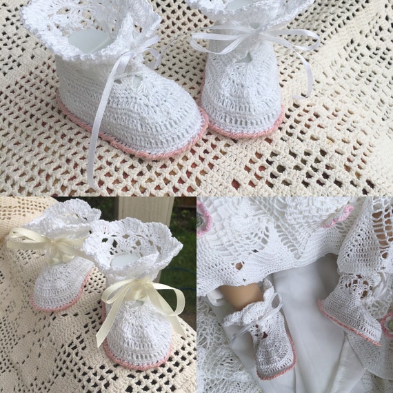 Booties heirloom crochet christening pattern, crib shoes, baby crochet,  thread booties, baptismal accessories, thread crochet pattern, baby