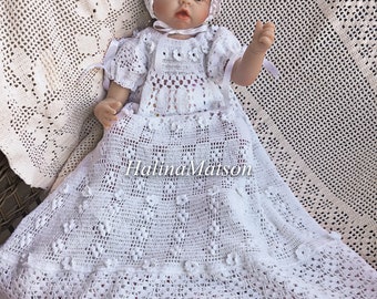 Crochet gown Baby Josie christening, bonnet and booties , baby blessing outfit, baby baptism gown, pdf downloadable pattern, blessing gown,