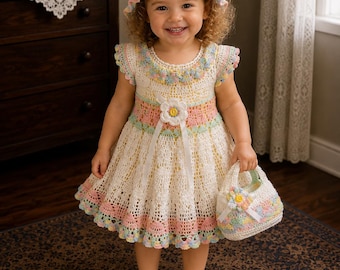 Crochet Urszula summer toddler dress pattern, thread crochet dress, crochet pattern, girl crochet pattern, girl lacy dress, crochet outfit