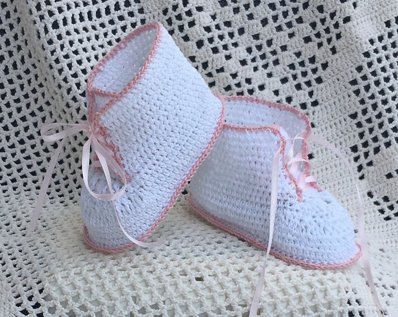 Crochet booties Baby high top pattern, baby shoes, baby bootie, christening booties, crochet pattern, thread booty, baby pattern, baby image 10