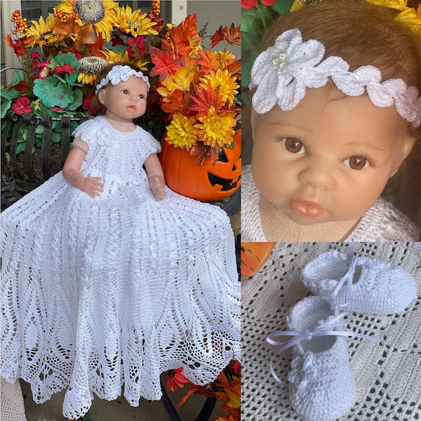 crochet gown baby Victoria,  headband,  booties, christening pattern, baby crochet, thread crochet pattern, pdf download, baptism