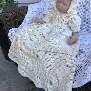 Crochet gown Baby Erika christening pattern, bonnet, booties, baptismal gown, crochet baby dress, pattern thread, baptismal set, baby patter