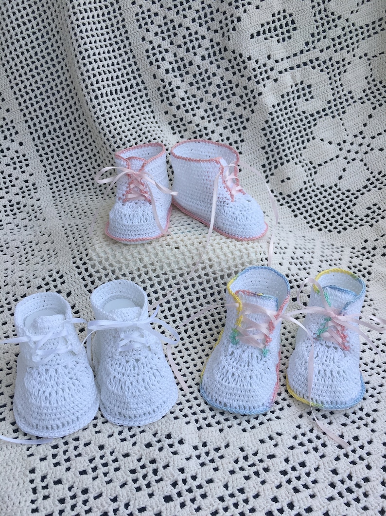 Crochet booties Baby high top pattern, baby shoes, baby bootie, christening booties, crochet pattern, thread booty, baby pattern, baby image 1