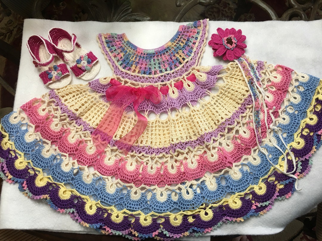 Crochet Dress Fantail Thread Baby Girl Summer Pattern, Flower Girl ...