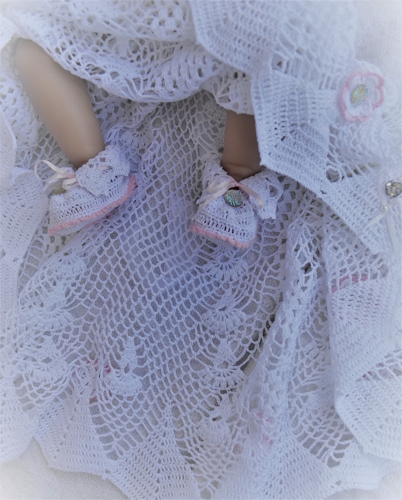 heirloom slipper christening booties pattern, pdf downloadable pattern, thread crochet booties, baptism booties pattern, booties, crib shoes image 6