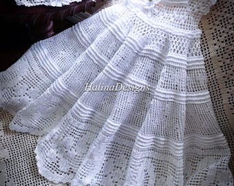 Crochet dress floral and scroll christening pattern, baby crochet, christening dress, thread crochet baby, formal babywear, lacy baby dress