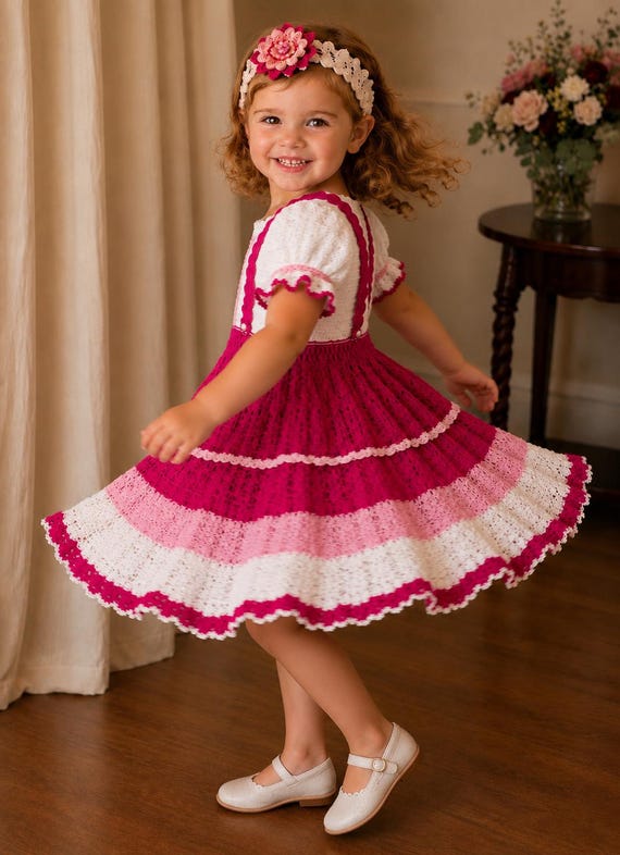 Violeta Girl Crochet Thread Dress Pattern, Size 3-4, Spring Summer (PDF Download)