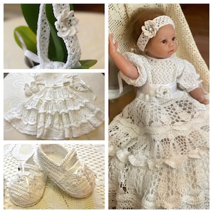 crochet gown Jennie christening pattern, thread crochet pattern, christening, baptismal outfit, christening pattern, baby ensemble, blessing