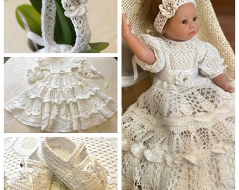 crochet gown Jennie christening pattern, thread crochet pattern, christening, baptismal outfit, christening pattern, baby ensemble, blessing