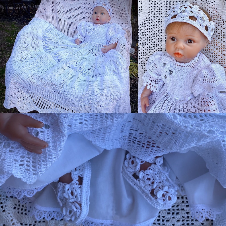 Crochet gown Princess Gracelyn christening pattern, crochet pattern, thread crochet, baptismal gown, baby crochet pattern, christening, baby image 3