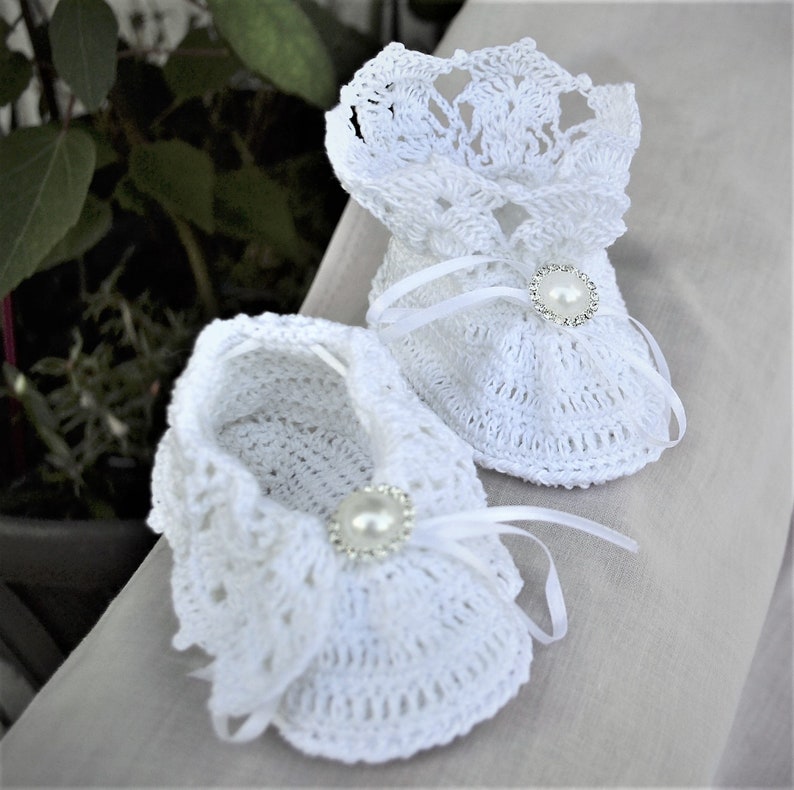 heirloom slipper christening booties pattern, pdf downloadable pattern, thread crochet booties, baptism booties pattern, booties, crib shoes image 10