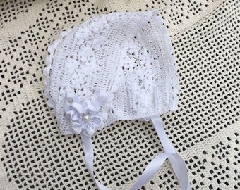 Bonnet Field of Flowers baby christening thread crochet PDF pattern,