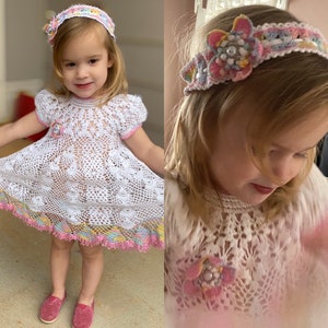 Crochet heirloom summer dress and headband thread pattern, toddler crochet  crochet pattern, baby dress pattern, summer girls dress, pattern