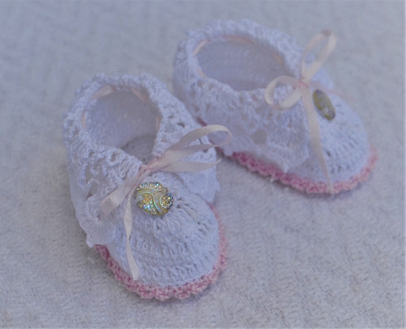 heirloom slipper christening booties pattern, pdf downloadable pattern, thread crochet booties, baptism booties pattern, booties, crib shoes image 3