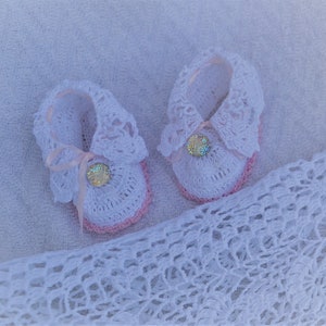 heirloom slipper christening booties pattern, pdf downloadable pattern, thread crochet booties, baptism booties pattern, booties, crib shoes image 8