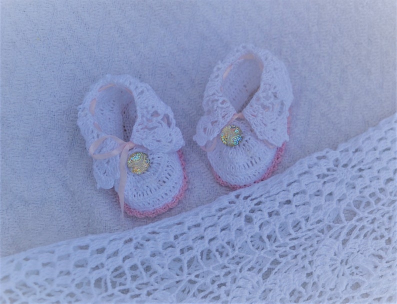 heirloom slipper christening booties pattern, pdf downloadable pattern, thread crochet booties, baptism booties pattern, booties, crib shoes image 8