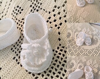 Crochet Baby Sandals Pattern, Floral and Scroll Christening Booties (PDF Pattern)