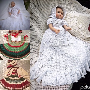 Special pricing for 4 crochet  patterns, 2 christening gowns, 2 christmas, blessing gown, baptism gown, crochet dresses, christmas dress,