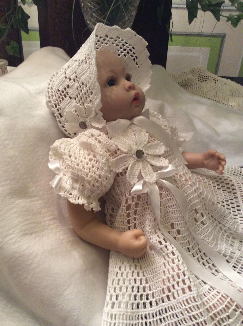 Filet Crochet Gown Floral And Scroll Christening Pattern Etsy UK