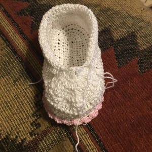 heirloom slipper christening booties pattern, pdf downloadable pattern, thread crochet booties, baptism booties pattern, booties, crib shoes image 5