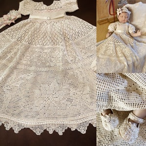 Crochet dress Princess Lilly christening pattern, baby crochet pattern, christening outfit, thread crochet christening, baptism, blessing,