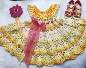 Crochet Fantail summer dress pattern,  crochet yoke dress, baby dress pattern, crochet pattern baby dress, thread crochet, girl party dress