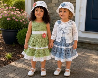 Jennie Collection Crochet Girls Summer Dress Sweater Hat Set Pattern (PDF)