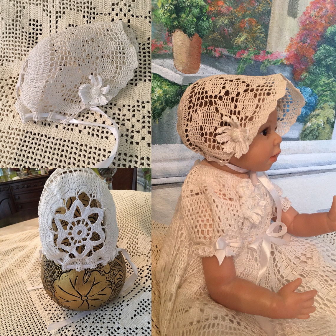 Filet Crochet Flower and Scroll Baby Christening Etsy