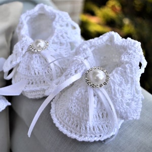 heirloom slipper christening booties pattern, pdf downloadable pattern, thread crochet booties, baptism booties pattern, booties, crib shoes image 2