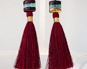 Lampwork Glass Silk Tassel Earrings, on 18k Gold-fill Leverbacks, Dangles Earrings, One Of A Kind, Statement Earrings