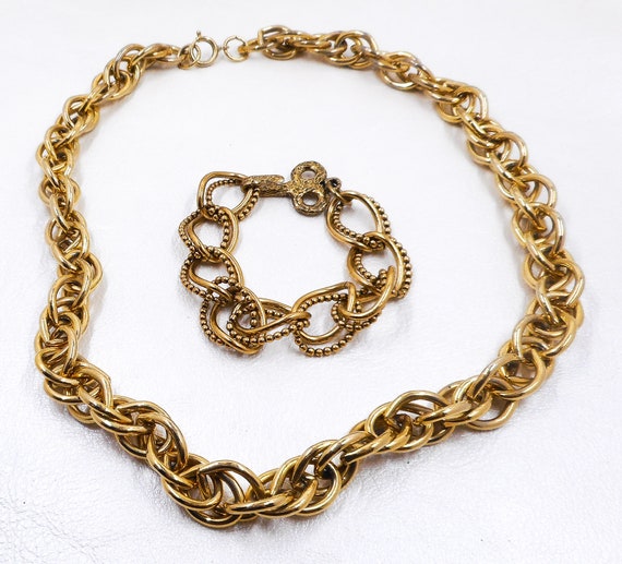 Vintage Goldtone Chain Necklace & Bracelet, Zenta… - image 2