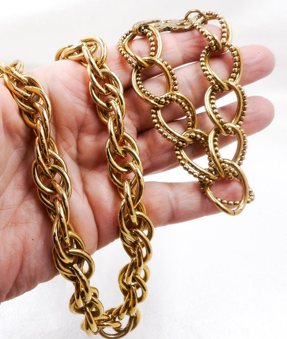 Vintage Goldtone Chain Necklace & Bracelet, Zenta… - image 1