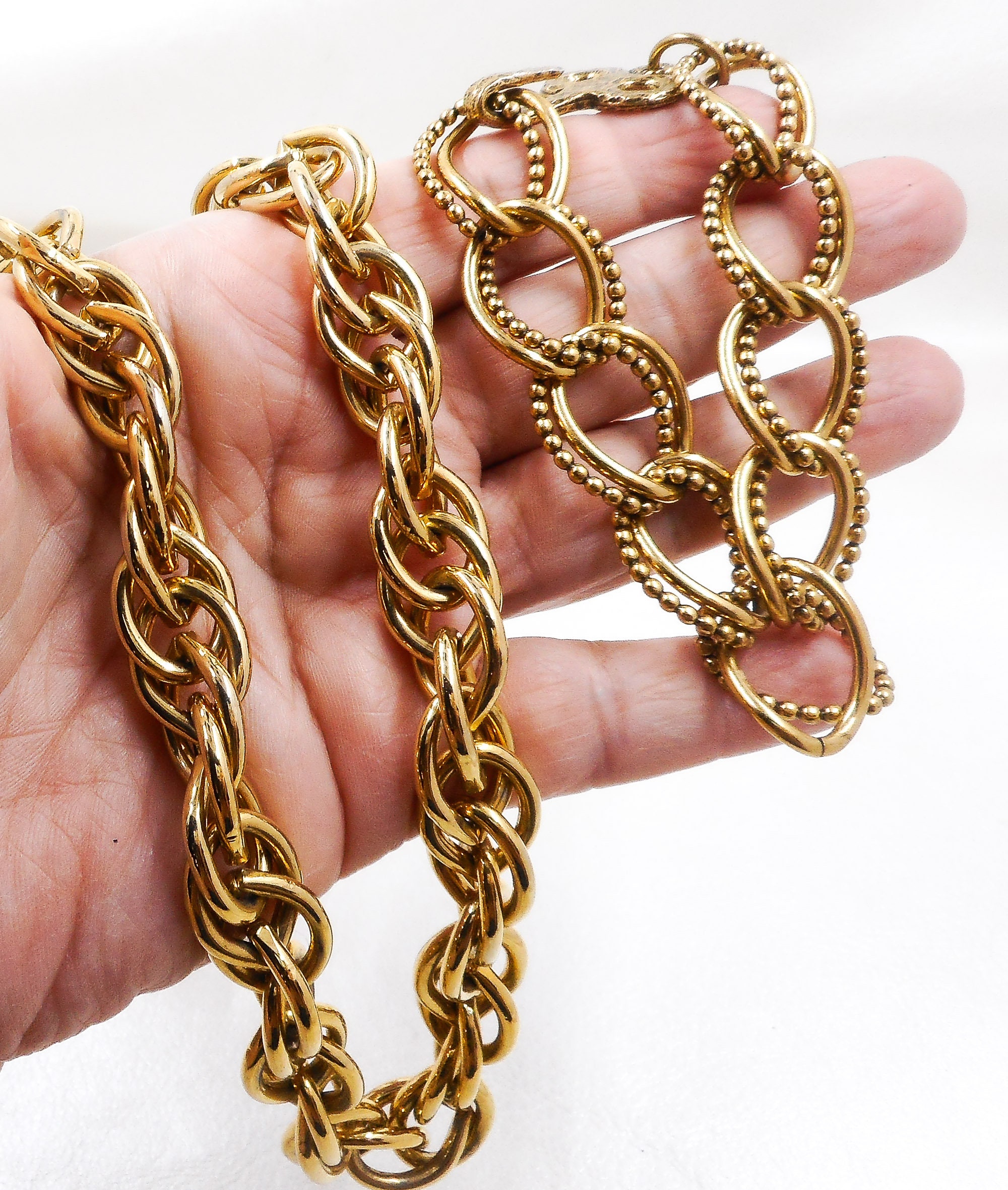 Vintage Goldtone Chain Necklace & Bracelet, Zentall, 80's Vintage Goldtone Chain Necklace & Bracelet, Zentall, 80's