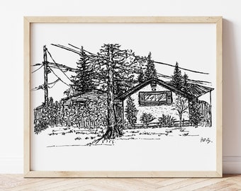 Edmonton Back Alley Art | 5x7 Or 8x10 Ink Pen Line Illustration Print of House Backyard Textured Watercolor Paper | Street Poster