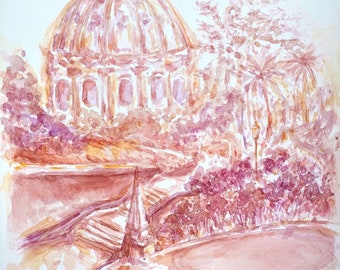 Vatican St Peter's Basilica Painting |  Vatican Garden Original Watercolor Fine Art | Italy Architecture Wall Art | Architecture Collection