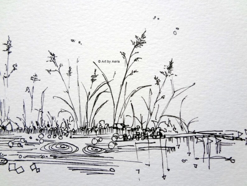 Rain Pond Ink Art Minimalist Nature Print Nursery Wall Etsy