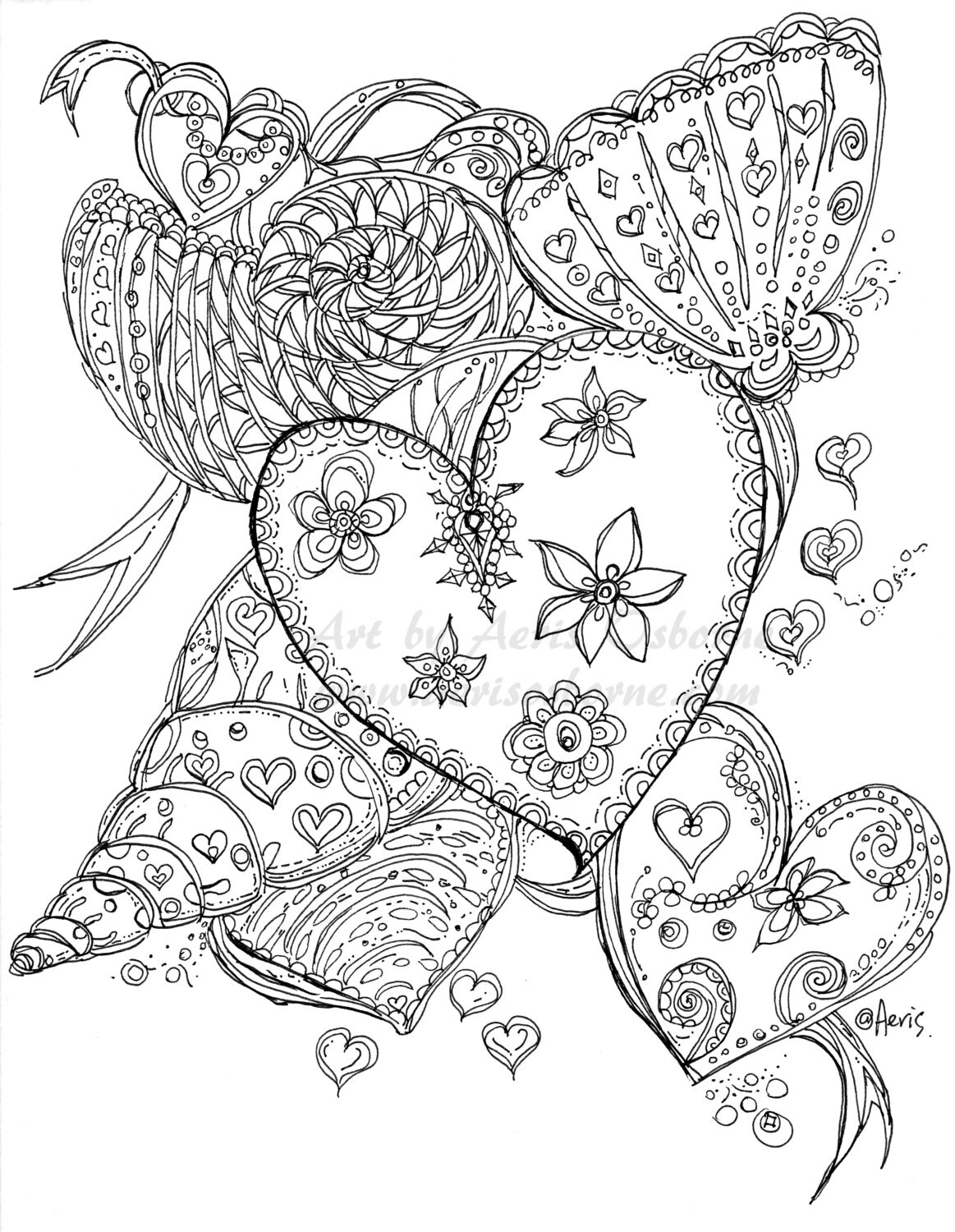 Ocean Hearts Coloring Pages 1