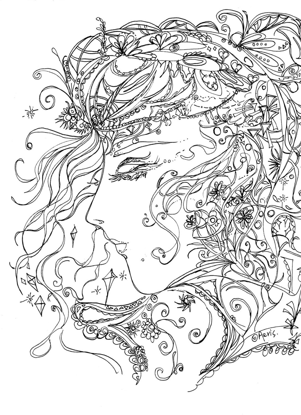 Girl in Dream Printable Adult Coloring Page Feminine | Etsy