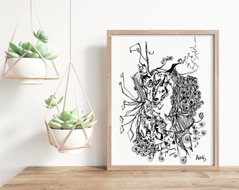 Mountain Goat Art | 5x7 Or 8x10  Ink Pen Line Illustration Print of Canada Wildlife Nursery On Textured Watercolor Paper | Animal Poster