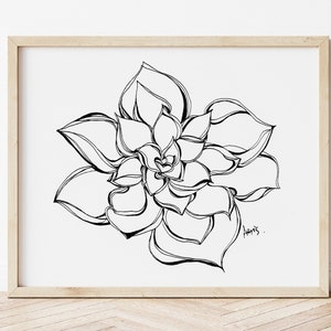 Minimalistische sappige lijntekeningen | 5 x 7 of 8 x 10 inkt Pen illustratie afdrukken van Echeveria plant op getextureerde aquarel papier | Bloemenposter